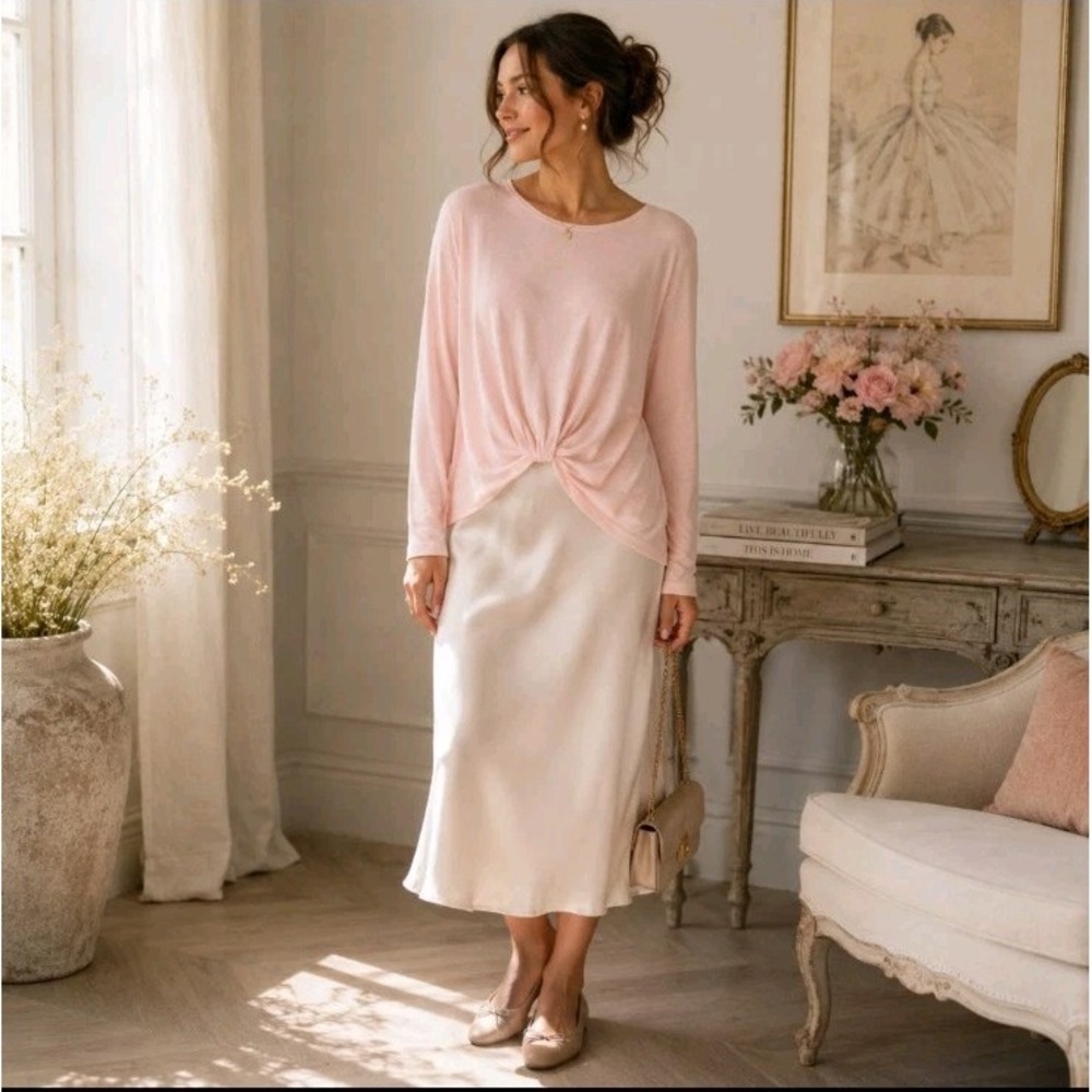 J. Jill Pure Jill Soft-Knot Top Petite XL Light Pink Balletcore Feminine Career